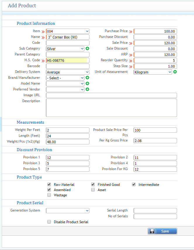 Addition of New Product